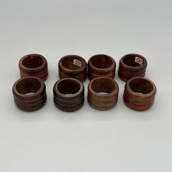 MCM Knobler‎ Wooden Napkin Rings - Set of 8 - Wood Napkin Holders Vintage 1.25" - Picture 3 of 8